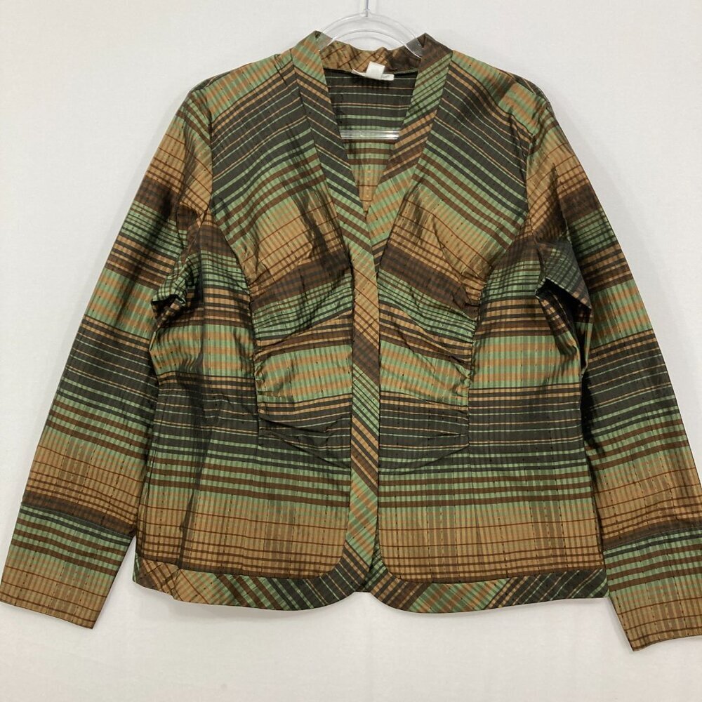 Vintage Coldwater Creek Large Green Brown Plaid Silk Blend Zip Up Jacket Artsy